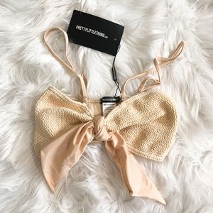 PLT beige/cream crinkle bikini top